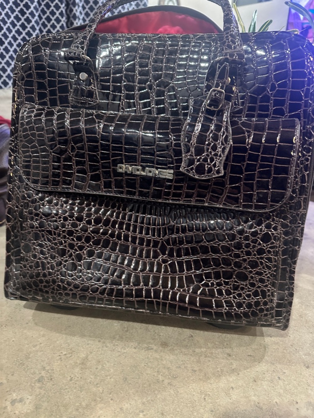 Men’s Croc-Embossed Leather Carry on Dark Brown